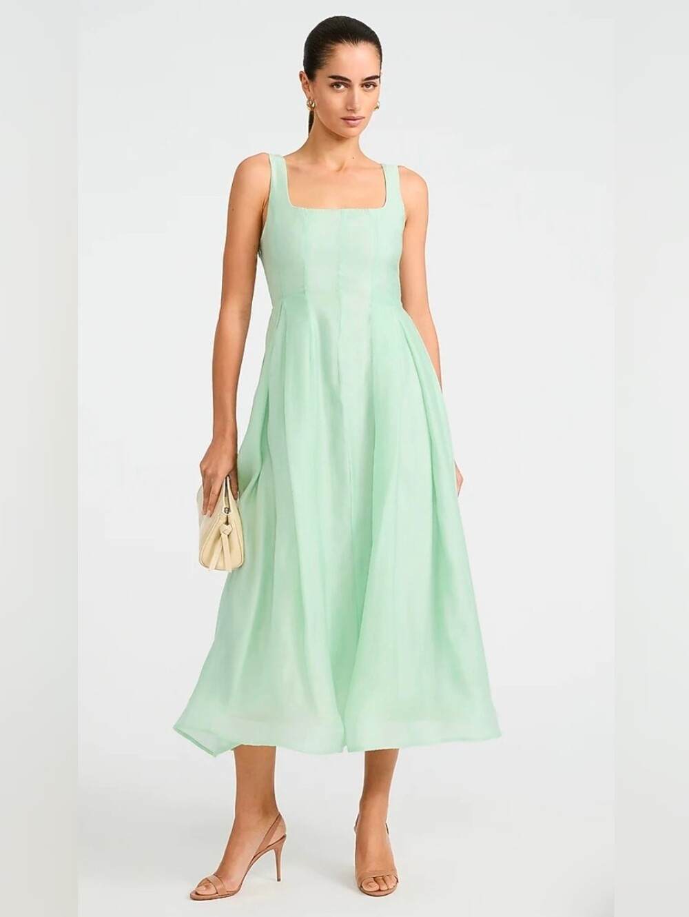 Express Organza Square Neck Seamed Smocked Back Midi Dress